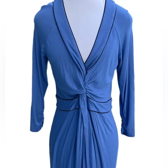 BCBG MaxAzaria Blue Long Sleeves Dress Medium Black Trim - Picture 2 of 14